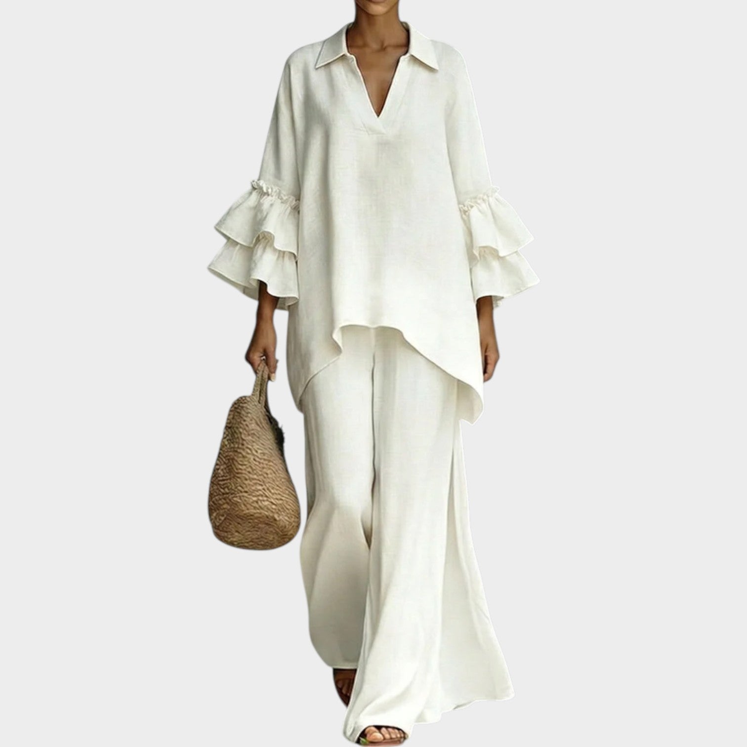 Ruffled Sleeve Two-Piece Set