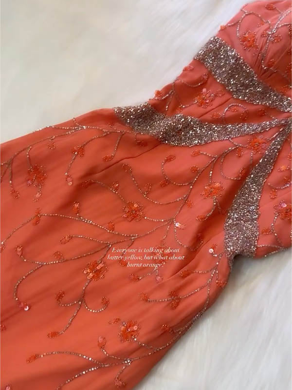 Burnt Orange Beaded Strappy Maxi Dress