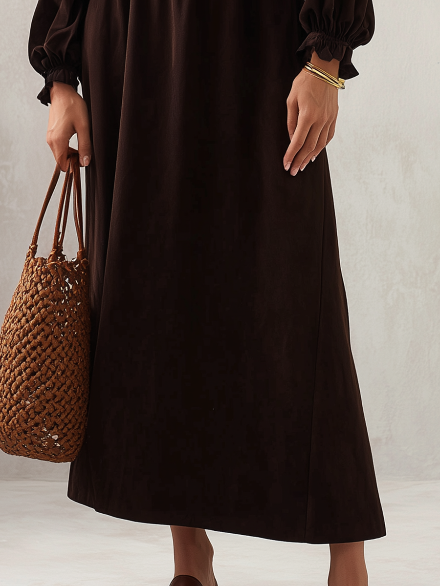 Refined Espresso Smocked Neck Maxi Dress