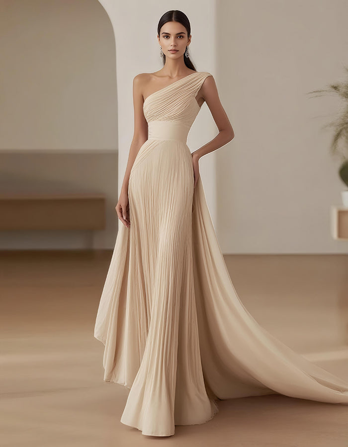 One Shoulder Solid Color Maxi Dress