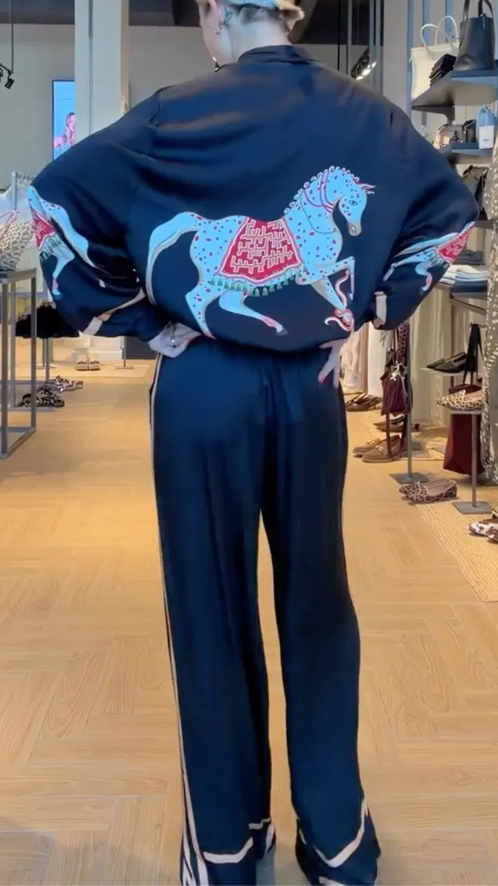 Horse-Embroidered Two-Piece Tracksuit