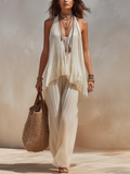 Effortless Ivory Pleated Halter Two-Piece Set