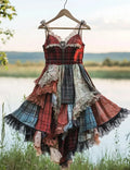 Summer Handmade Lace Plaid Patchwork Dress ac4f