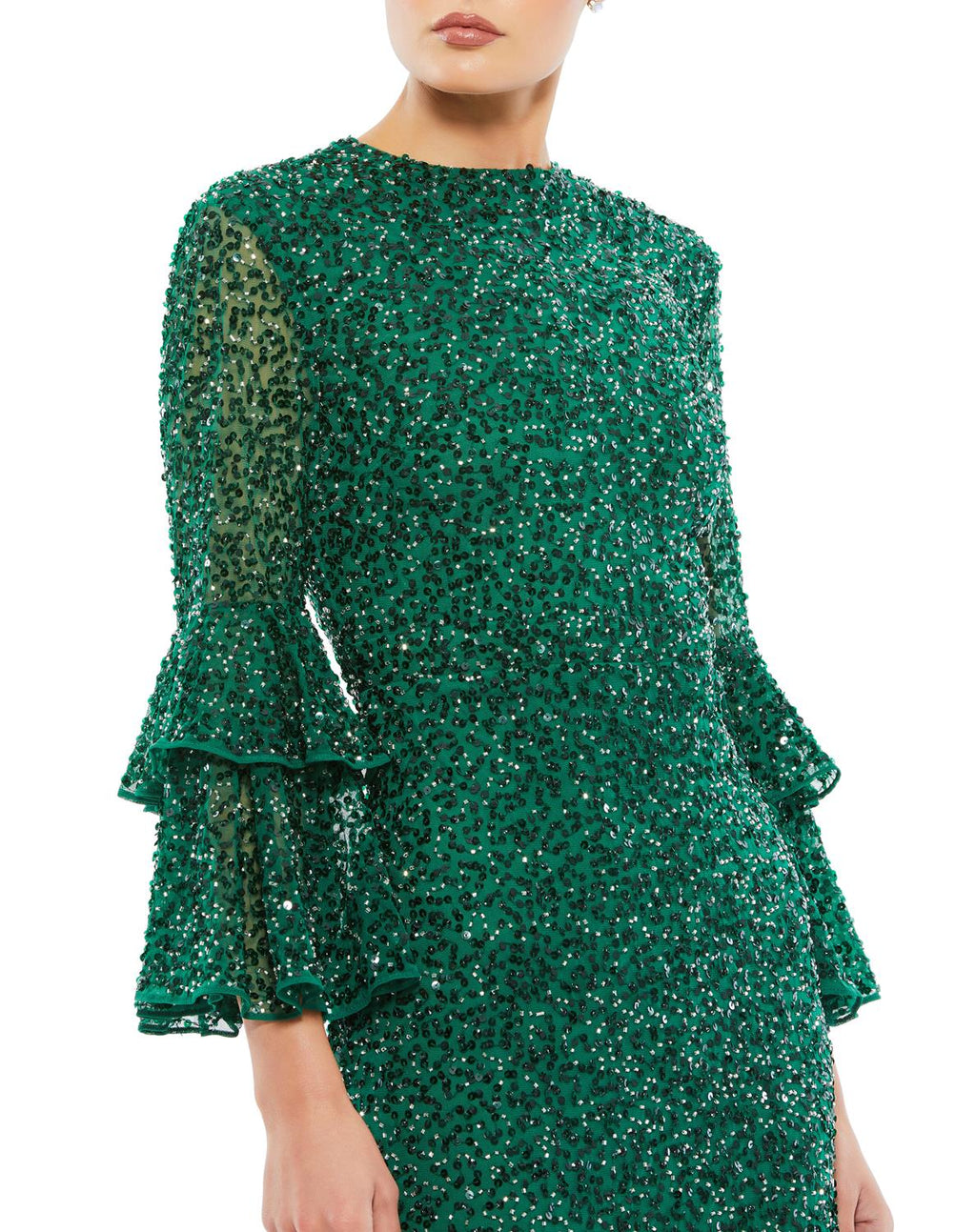 Fully Sequined Ruffle Tiered 3/4 Sleeve Midi Dress