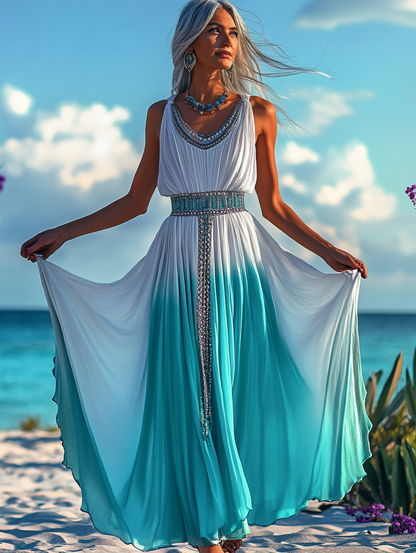 Summer vacation fashion elegant contrast color dress 07c7