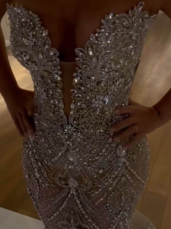 Sequinned Flower Embroidery Sleeveless Tube Wrap Mesh mermaid Maxi Dresses
