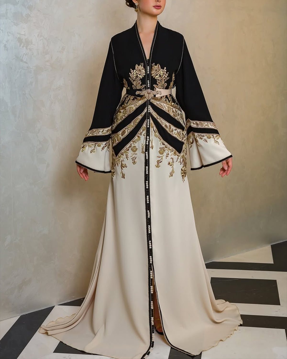 Women's V-neck long sleeve embroidered Dress