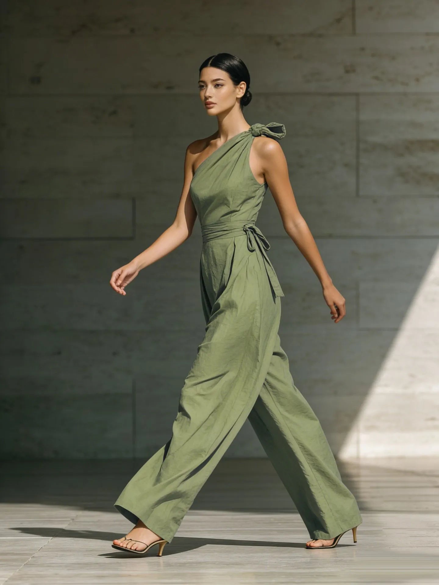 One-Shoulder High-Waisted Wide-Leg Jumpsuit with Bow Detail - Summer Chic 2026