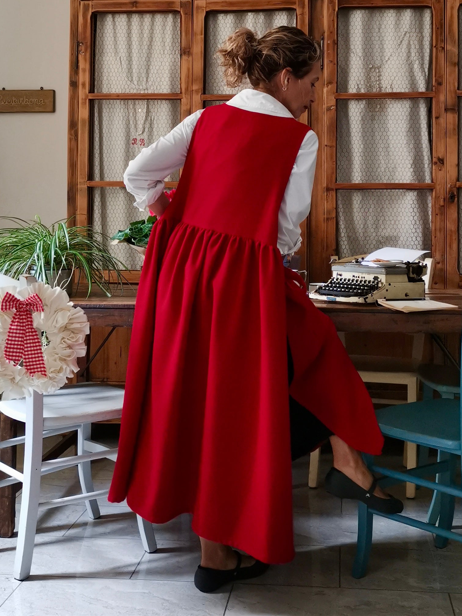 Vintage Red Apron with Pockets