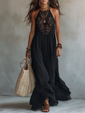 Boho-style Sexy Lace-paneled Halter Dress