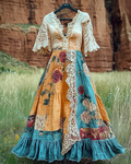 Summer Vintage Floral Lace Patchwork Dress babf