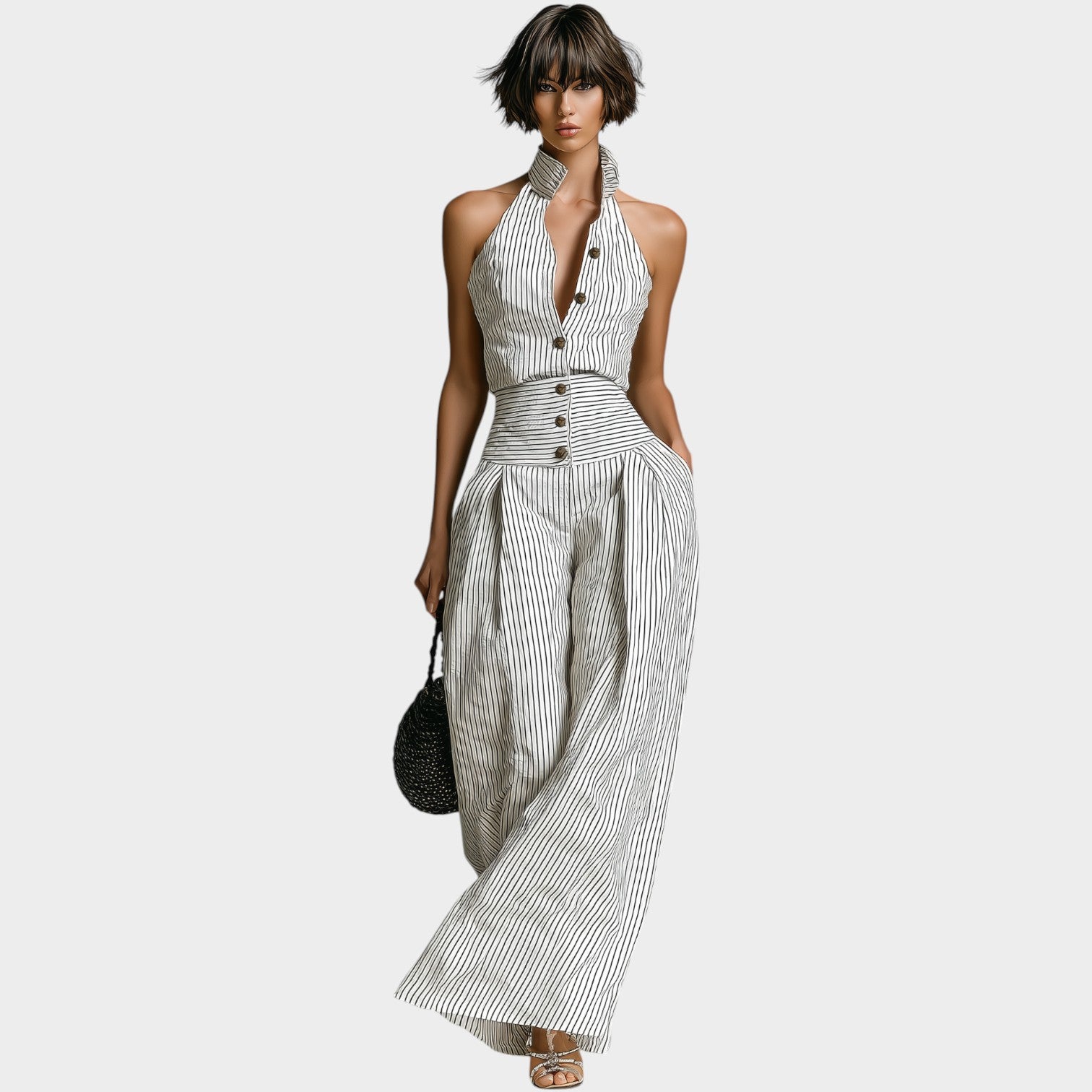 Chic Striped Halter Co-Ord Set