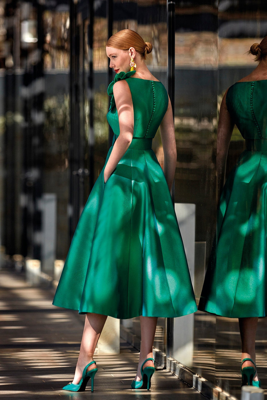 Pleated satin midi dress