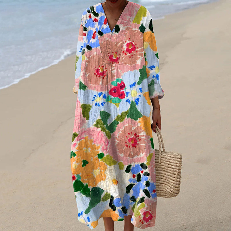 Women's Vintage Flowers Art Print Casual Dress