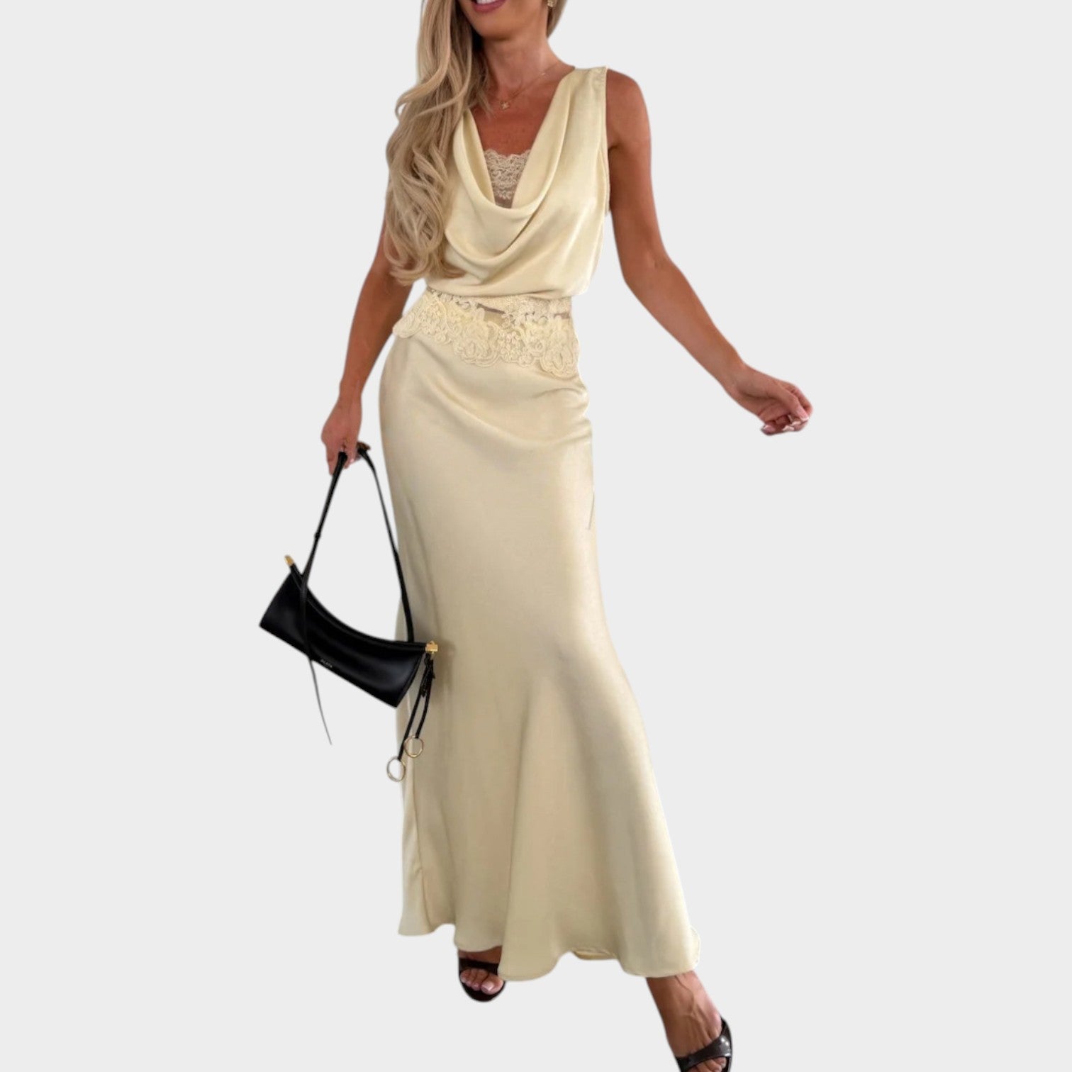 Lace Detail Satin Evening Set