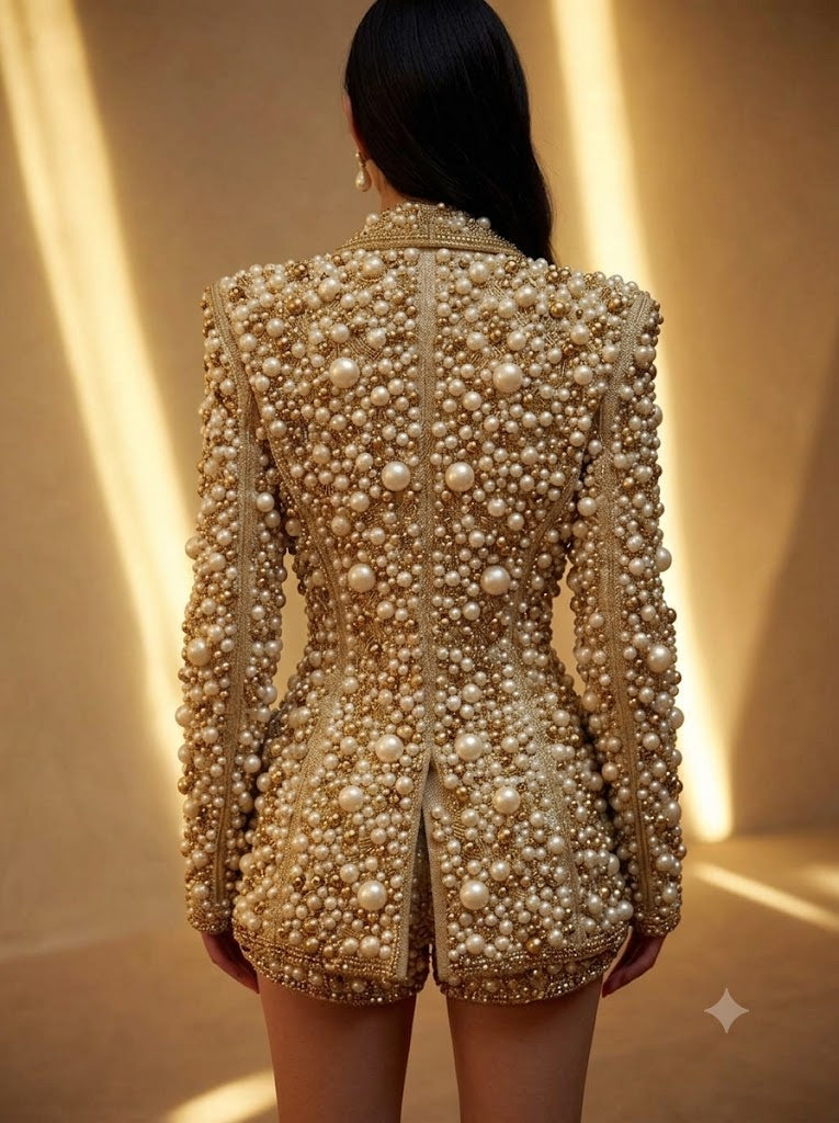Luxury Heavy Pearl Beaded Blazer Jacket for Women | Glam Fashion