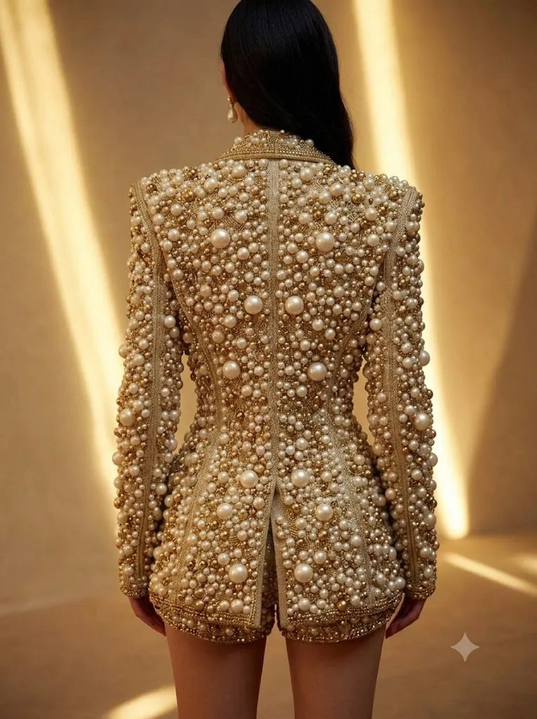 Luxury Heavy Pearl Beaded Blazer Jacket for Women | Glam Fashion