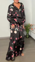 Women's Lapel Printed Satin Casual Suit