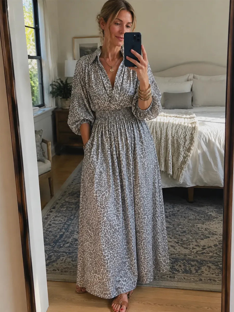 Bohemian Grey Leopard Print Dress