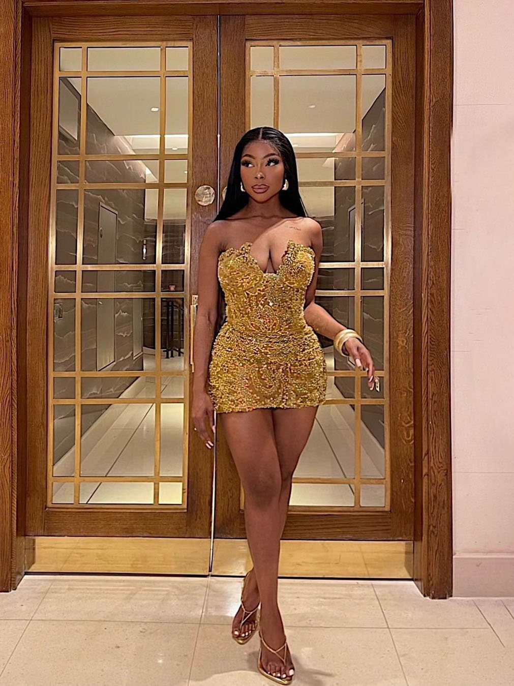 Neosepa-Golden Sexy Strapless Shimmering Sequin Bodycon Mini Party Dress
