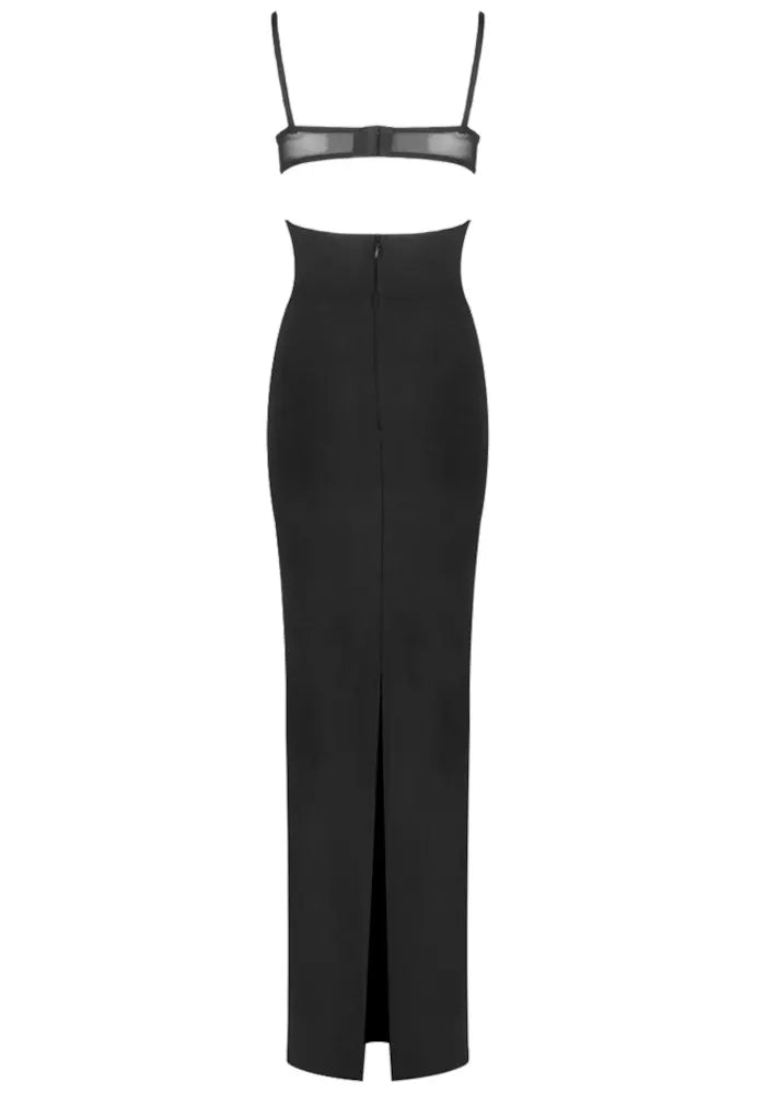 Mesh Insert Maxi Dress Black