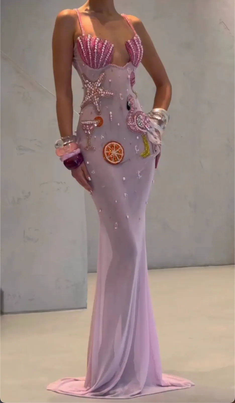 Beaded Patch Appliqué Bodycon Dress, Tropical Country Themed Rhinestone Mini & Maxi Mermaid Party Evening Gown