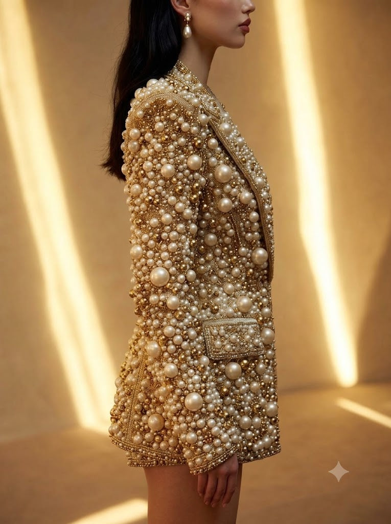 Luxury Heavy Pearl Beaded Blazer Jacket for Women | Glam Fashion