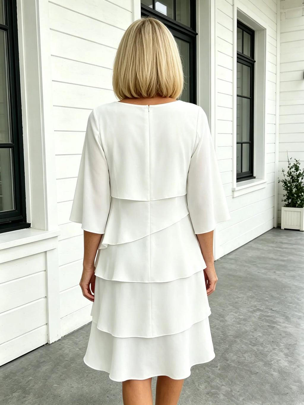Fashion Solid Color Round Neck Cake Skirt Splicing Dress Women's Clothing