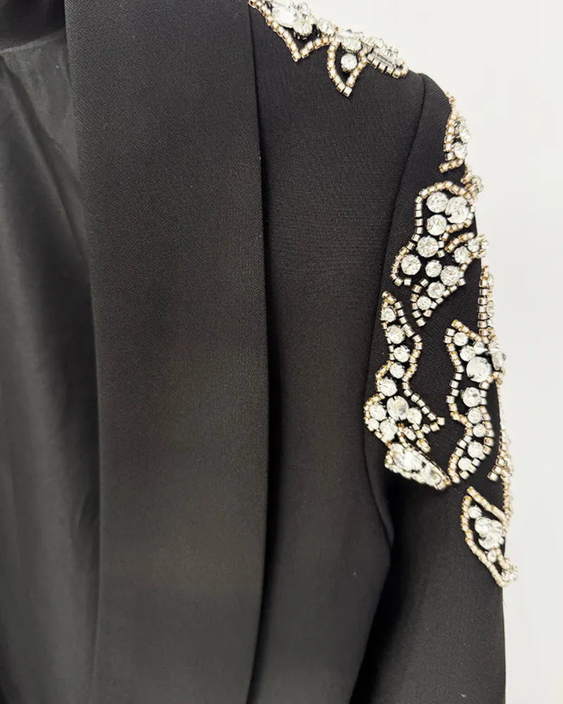 Long Sleeve Sequin Shoulder Maxi Dress Black