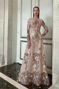 Long sleeves A line dress featuring floral embroidery