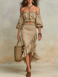 Elegant Vacation Natural Linen Boho Co-Ord Set