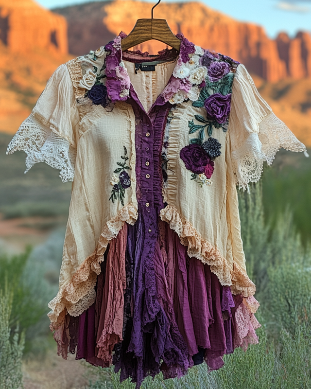 Summer Floral Lace Patchwork Shirt da2c