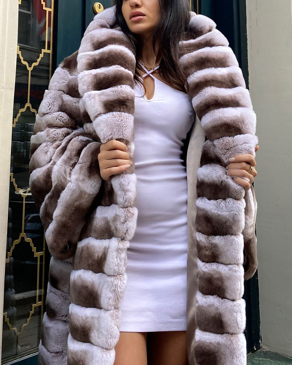 Top Quality Rex Rabbit Fur Long Big Collar Women's Premium