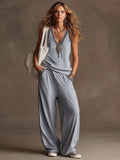 Casual & Cozy Sleeveless Knit Top and Pants Two-Piece Set