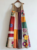 Colorful Floral Embroidered Patchwork Linen Blend Dress caad