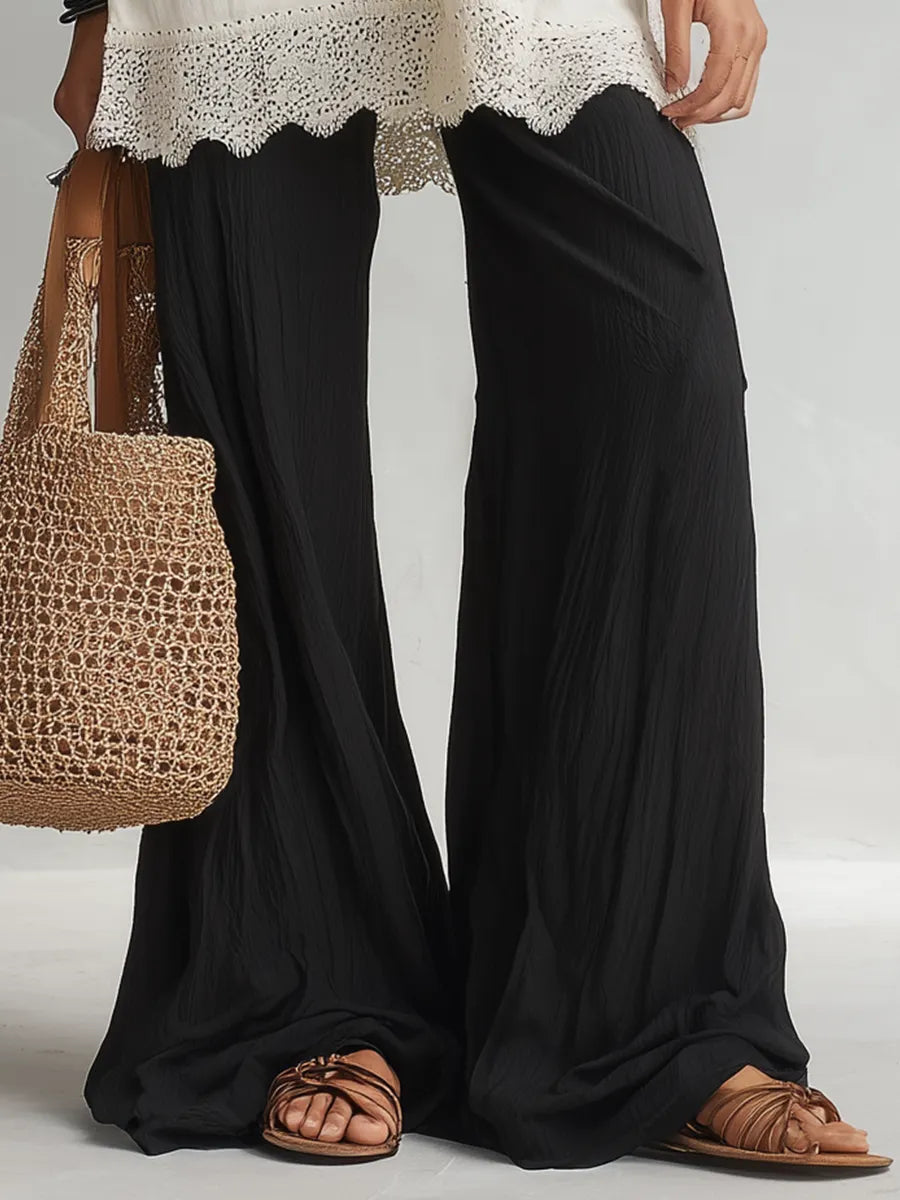 Refined Lace-Hem Sleeveless Tunic & Wide-Leg Pants Set