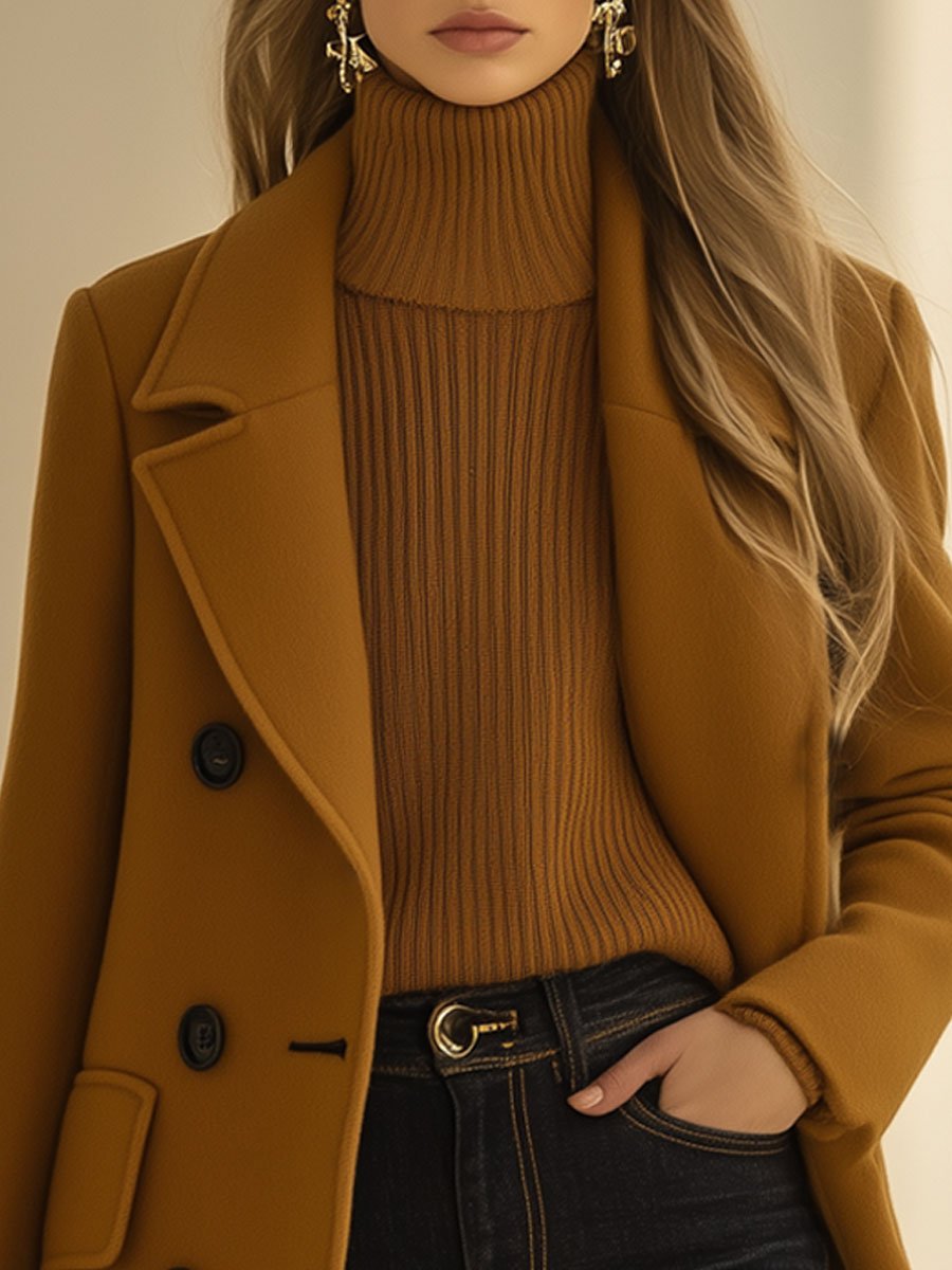 [24-hour shipping out]Casual Loose Retro Camel Wool Double-Breasted Mid-Length Coat