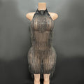 Trend4us Handmade Halter Backless Rhinestone Tassel Dance Dress