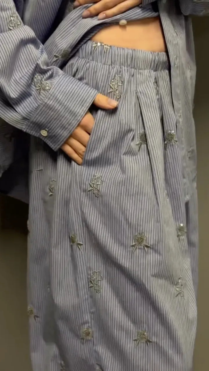 Sequin Oversized Shirt & Drawstring Wide Leg Pants Co‐Ord Set