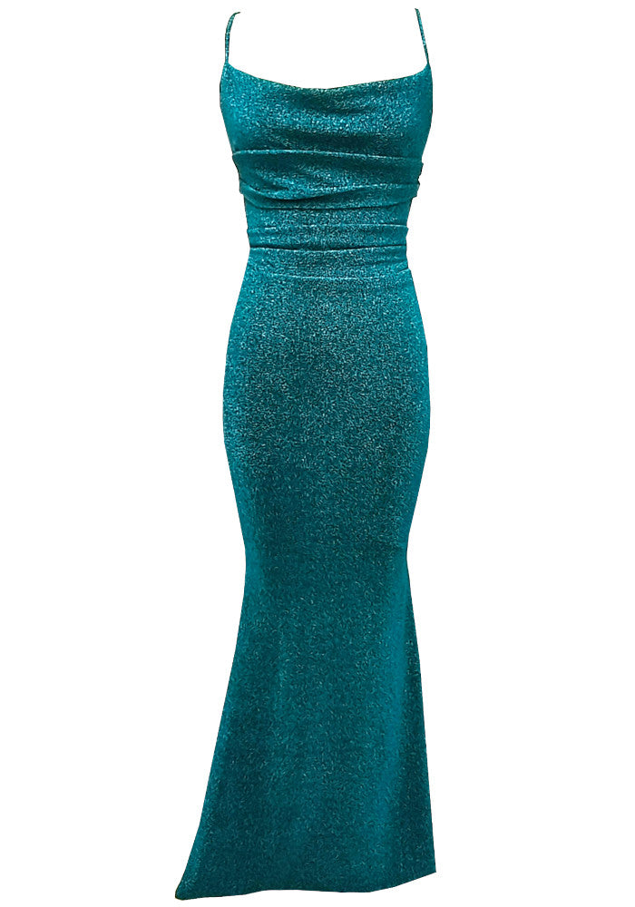 Draped Sparkly Maxi Dress Green