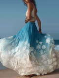 Bohemian Style Plant Flower Gradient Color Half-length Dress