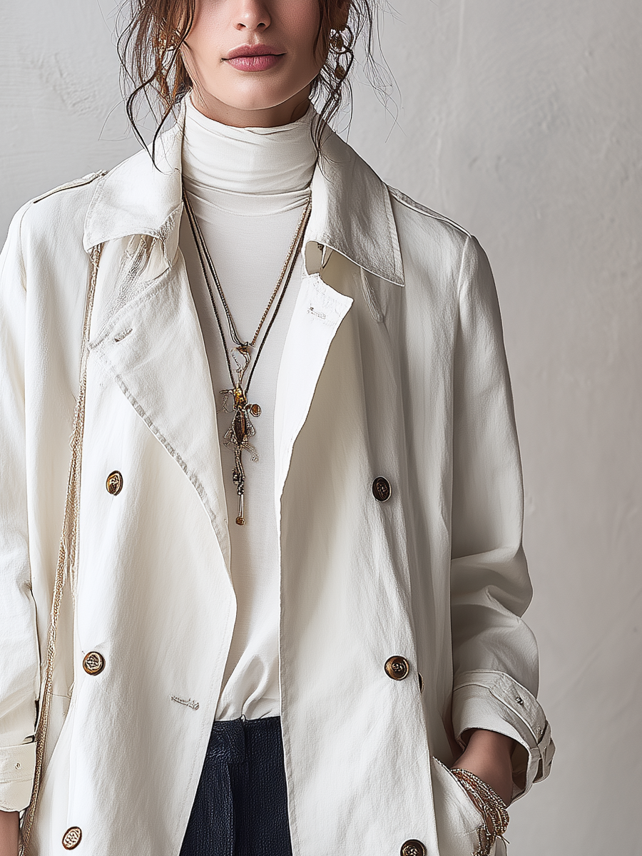 Classic Ivory Double-Breasted Trench Coat
