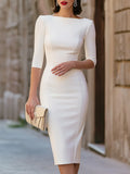 Boat Neck Contour Seam Sheath Midi Dress