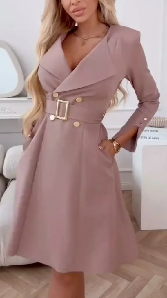 Double Breasted Belted Midi Dress