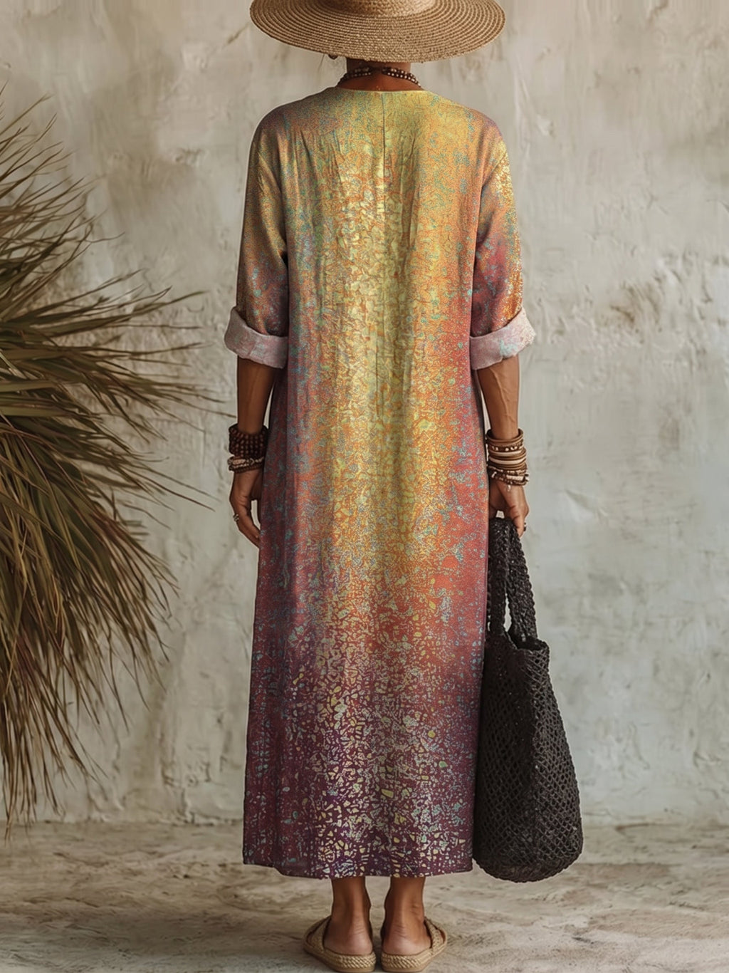Women's Vintage Print Casual Cotton-linen Maxi Dress