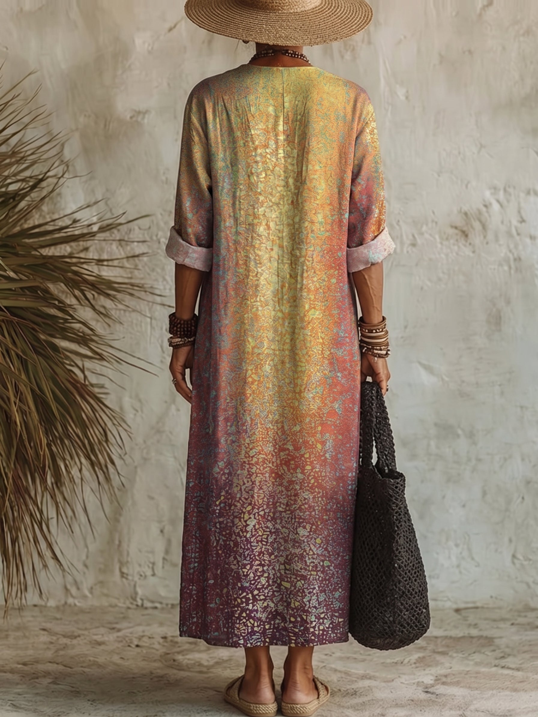 Women's Vintage Print Casual Cotton-linen Maxi Dress