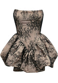 Strapless Lace Puff Dress Taupe