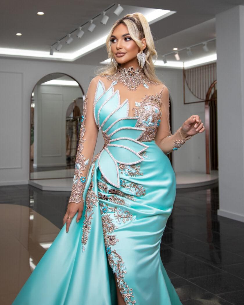 Aadita Glamorous Stone-Encrusted Side-Tail Dress