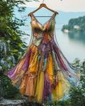 Summer Irregular Lace Patchwork BeadedRuffle Dress 2256