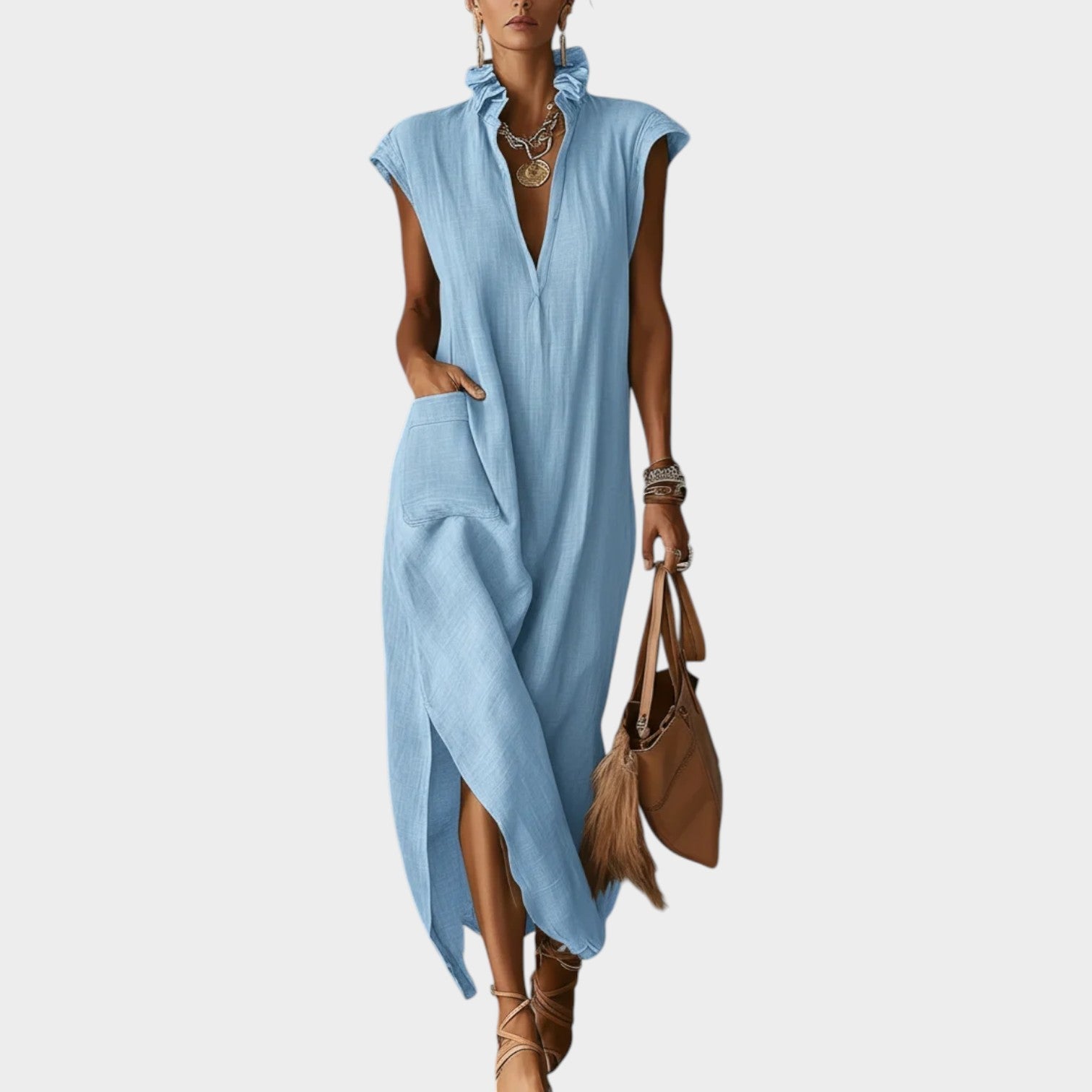 Ruffled Collar Midi Dress